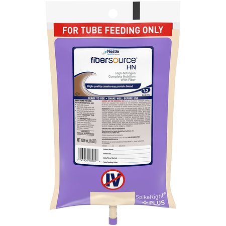 FIBERSOURCE HN Tube Feeding Formula, Ready to Hang, 50.7 oz, Bag, 1800 Calories, Unflavored, PK 4 10043900185832